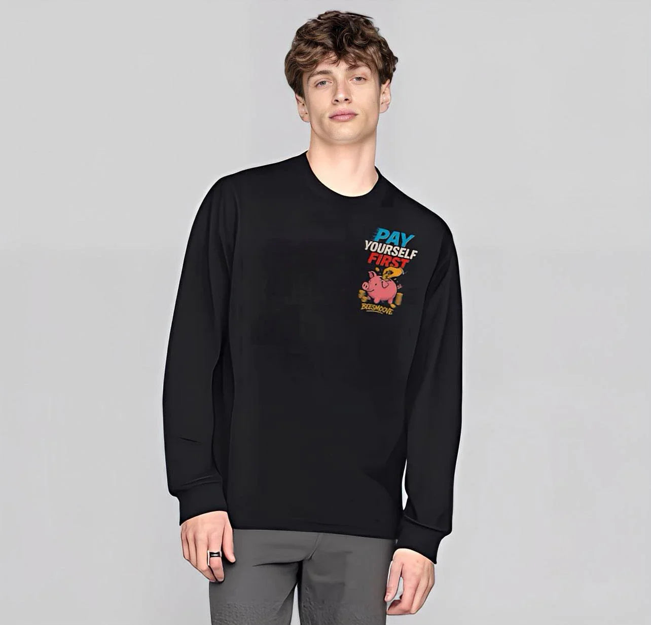 BEESMOOVE pay yourself first Non-Shrink Mock Neck Sweatshirt - Beesmoove 