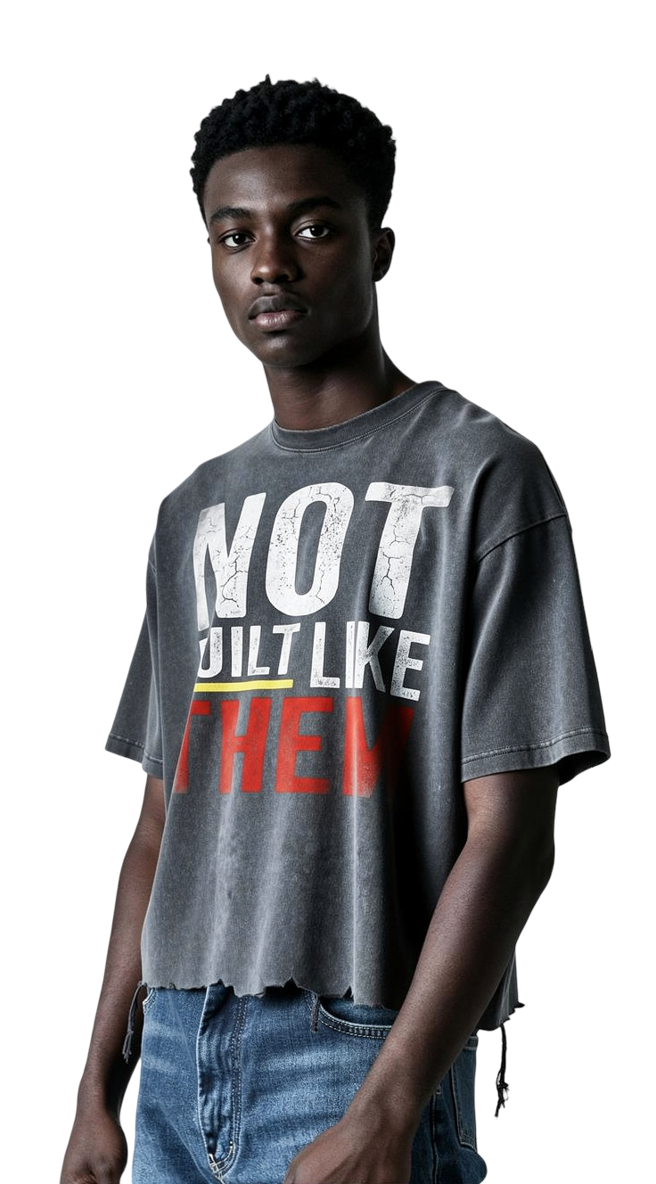 BEESMOOVE “Not Like Them” Raw Hem 2 Wash Raw-Hem Boxy T-shirt