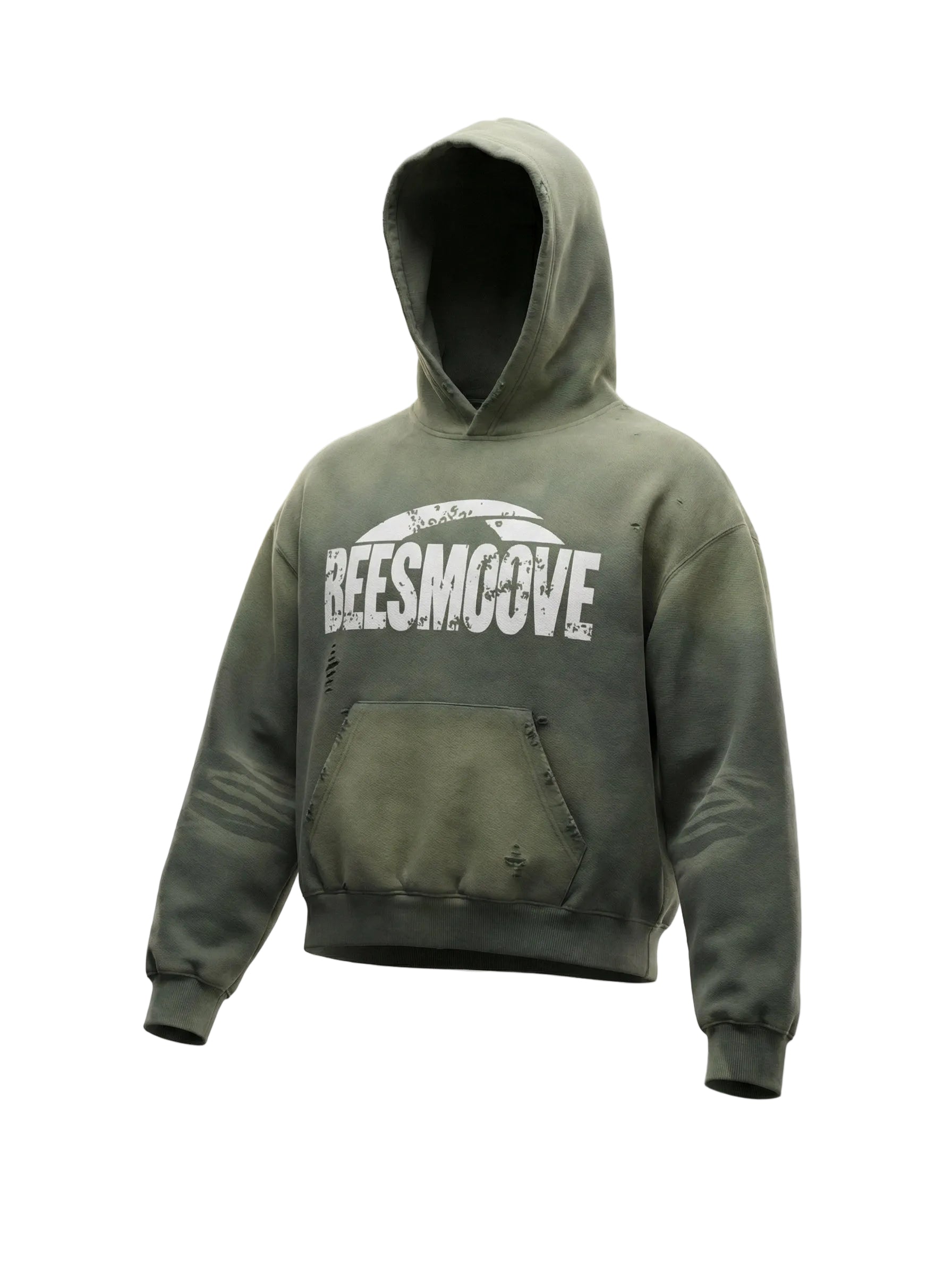BEESMOOVE “Natural Buzz Frayed Sunfade Boxy Fleece Hoodie