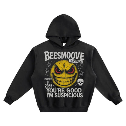 BEESMOOVE SUSPICIOUS SMILE Fleeced Boxy Hoodie - Beesmoove 