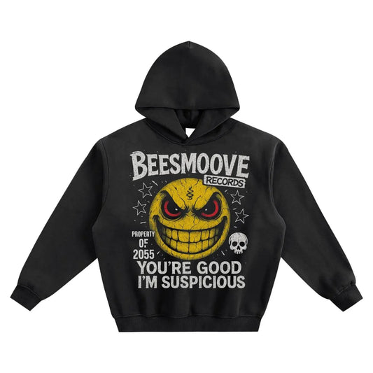 BEESMOOVE SUSPICIOUS SMILE Fleeced Boxy Hoodie - Beesmoove 