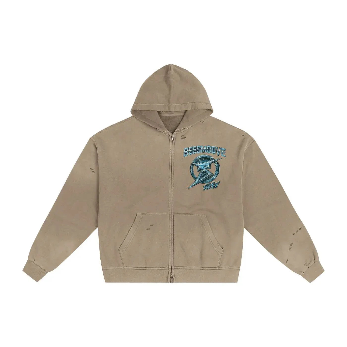 BEESMOOVE Starlight Survivor Hand-Frayed Sunfade Zip Hoodie - Beesmoove 