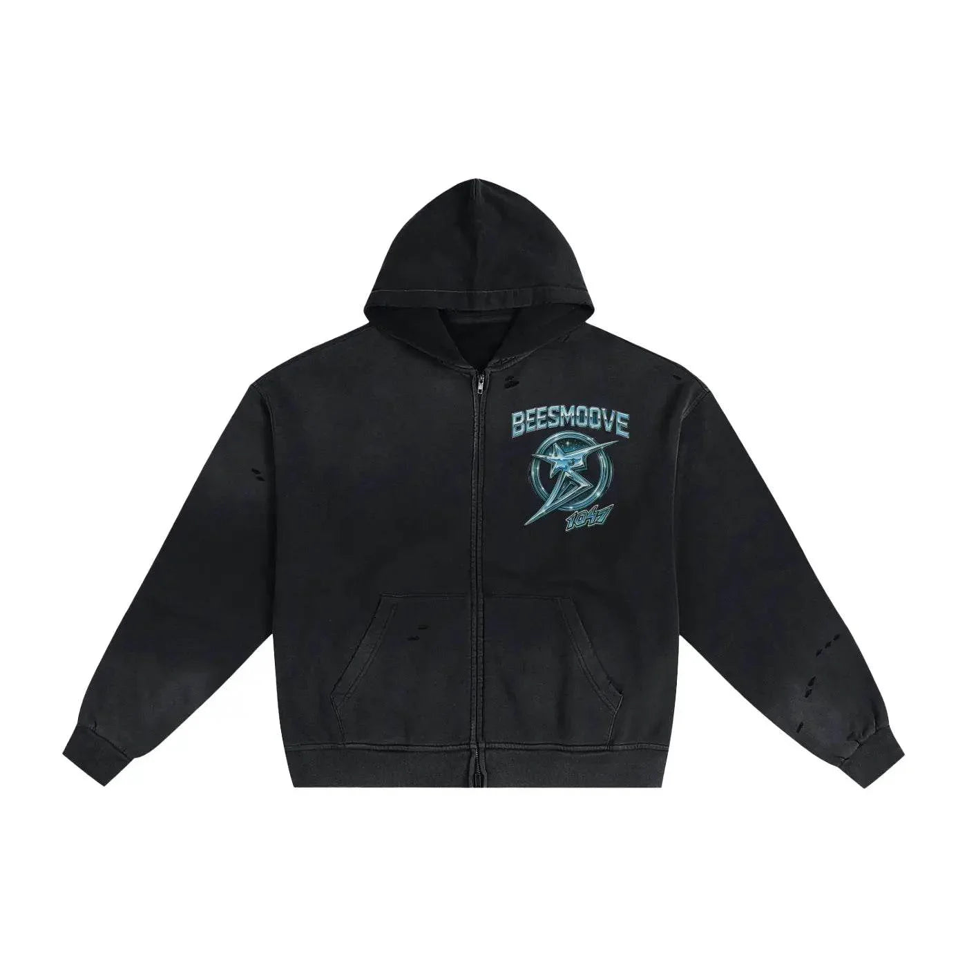 BEESMOOVE Starlight Survivor Hand-Frayed Sunfade Zip Hoodie - Beesmoove 