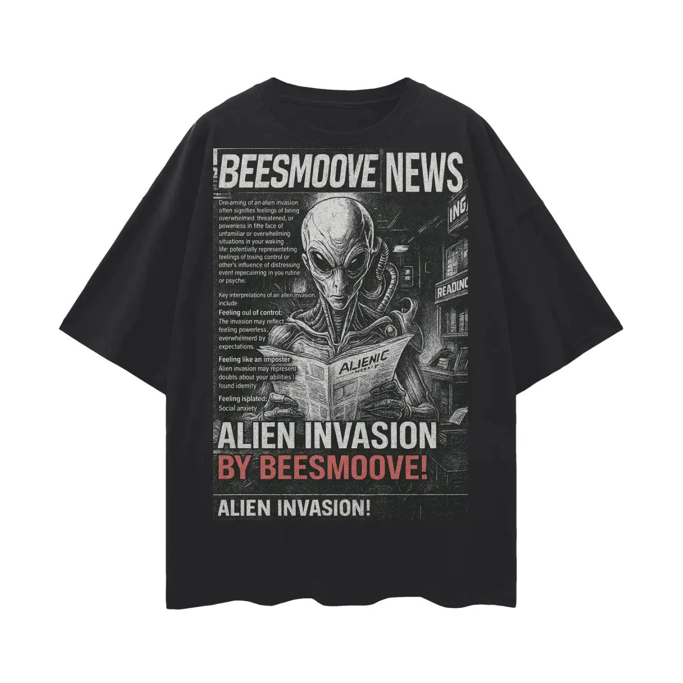 BEESMOOVE Alien Broadcast Oversize Deep Drop Shoulder Tee - Beesmoove 