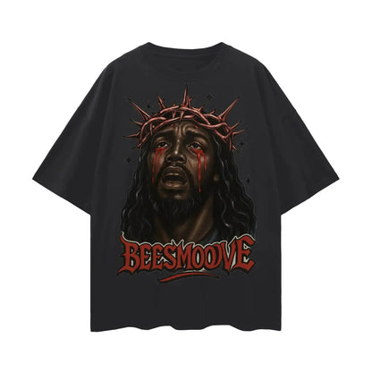 BEESMOOVE Black Jesus Oversize Deep Drop Shoulder Tee - Beesmoove 