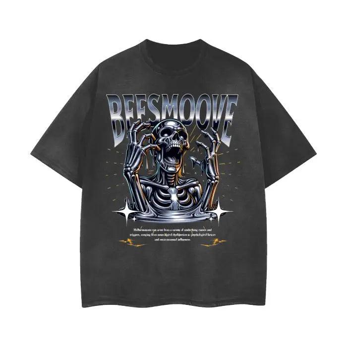 BEESMOOVE Skeletal Surge Vintage Wash Frayed T-Shirt - Beesmoove 