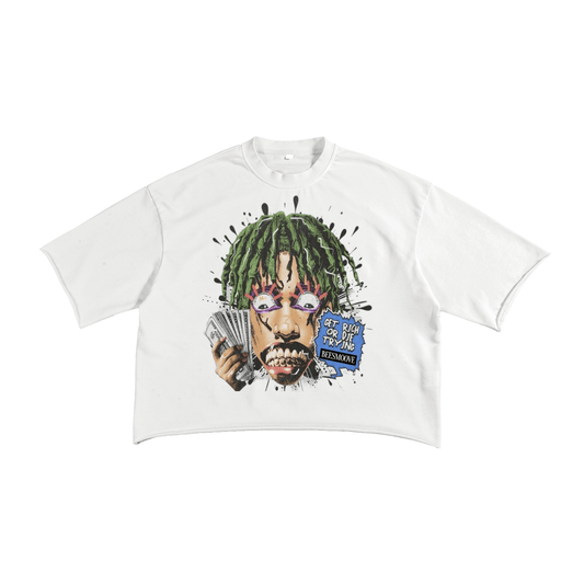 BEESMOOVE Get rich or die trying 
French Terry Raw Edge T-Shirt - Beesmoove 