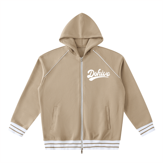 BEESMOOVE DOHIVE Striped Trim Zip-Up Hoodie - Beesmoove 