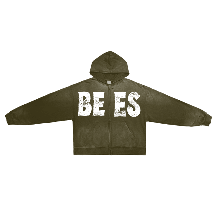 Beesmoove Bees-Moove Post-Apocalyptic Aesthetic Pure Cotton Hand-Frayed Monkey Washed Zip Hoodie - Beesmoove 