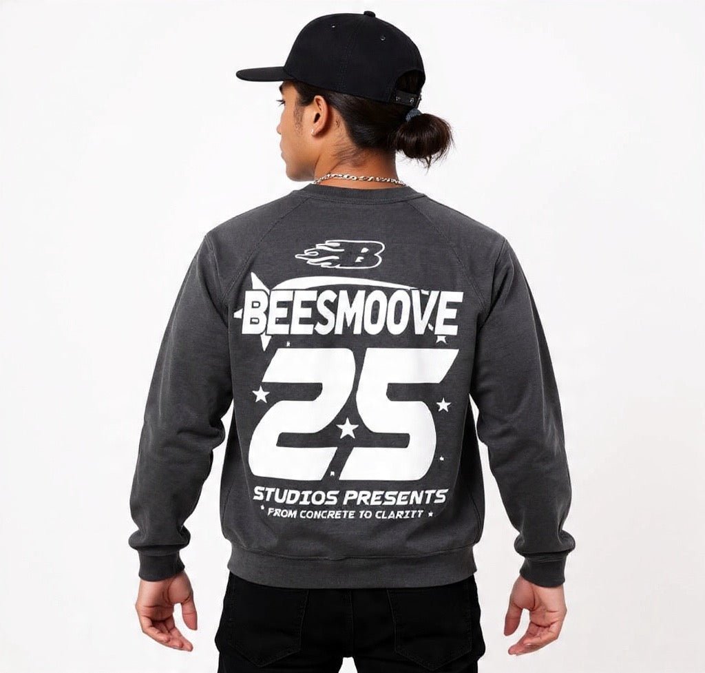 BEESMOOVE Afterlife White Drip Snow Washed Contrast Tape Sweatshirt - Beesmoove