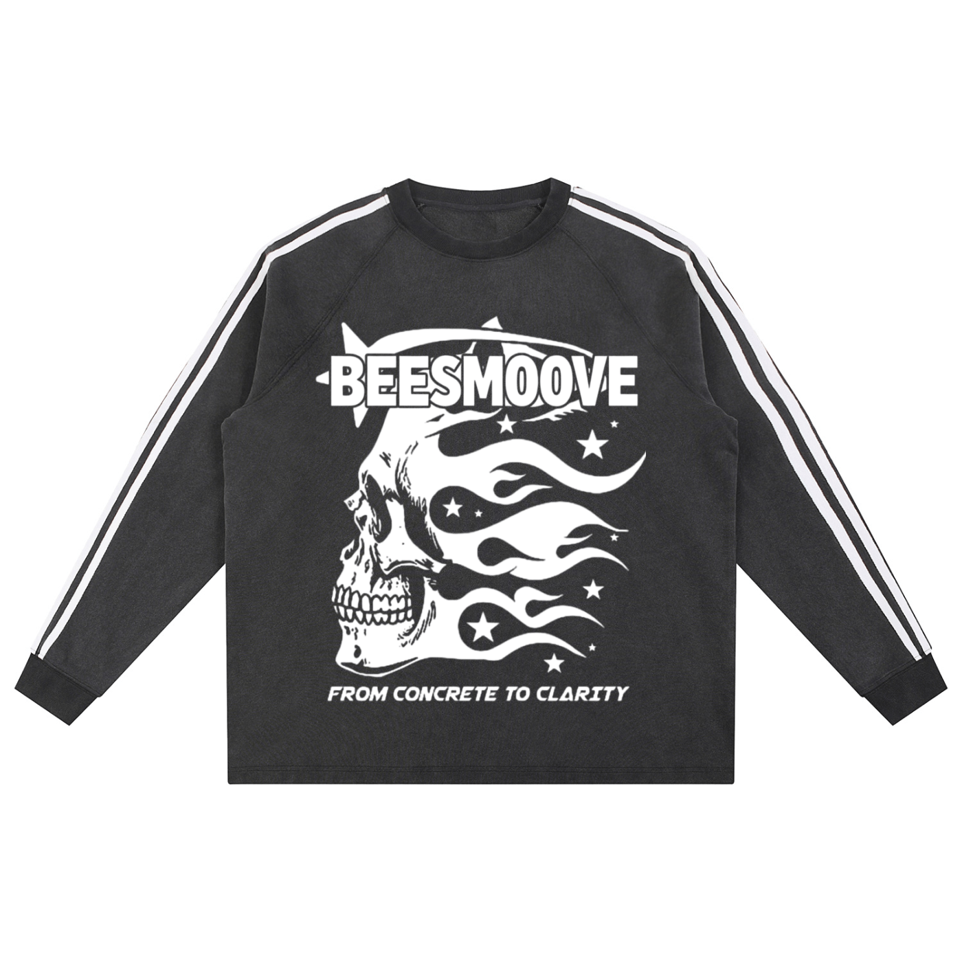 BEESMOOVE Afterlife White Drip Snow Washed Contrast Tape Sweatshirt - Beesmoove