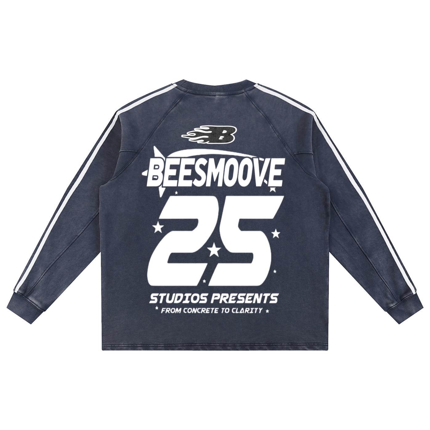 BEESMOOVE Afterlife White Drip Snow Washed Contrast Tape Sweatshirt - Beesmoove