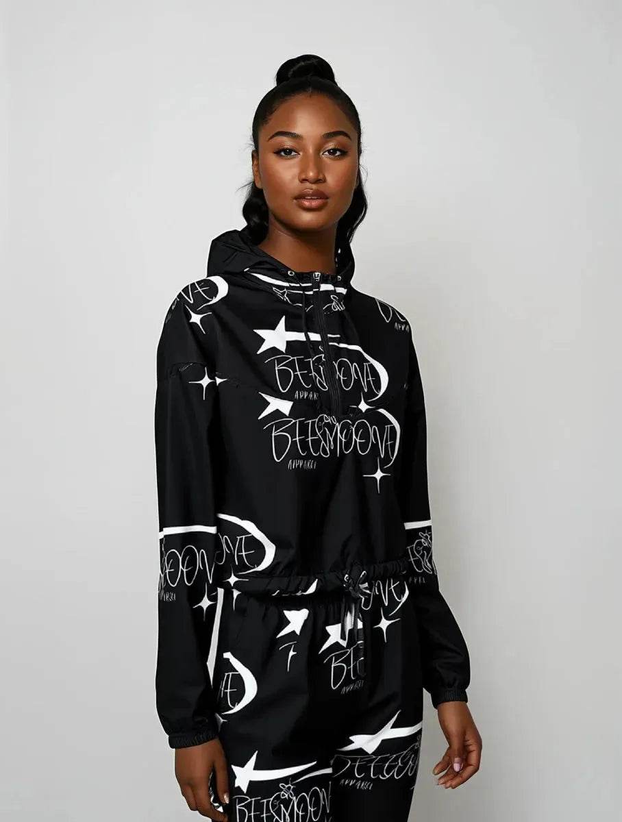 Beesmoove all star famous black Women’s cropped windbreaker - Beesmoove 
