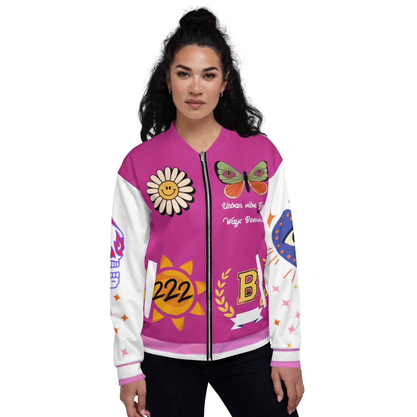 Beesmoove bees way pink Varsity Bomber Jacket - Beesmoove 