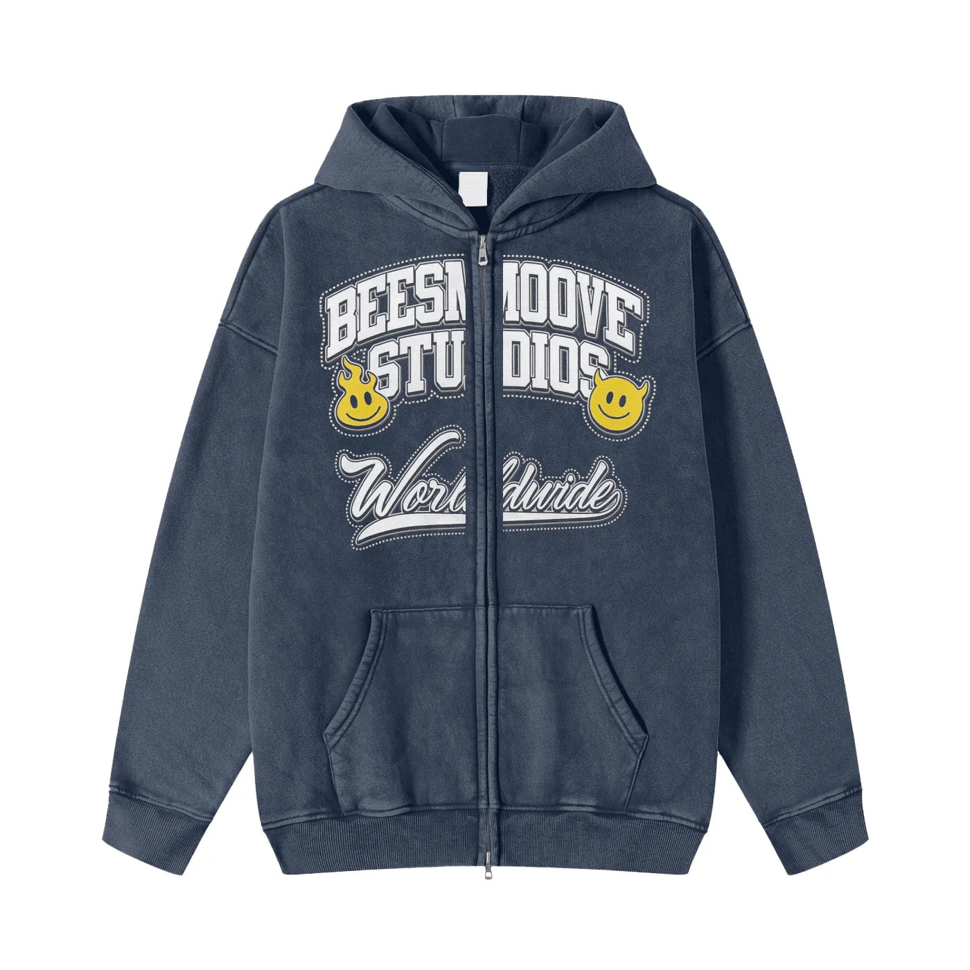 BEESMOOVE BeeSmiles Worldwide Washed Zip - Through Fleece Hoodie - Beesmoove