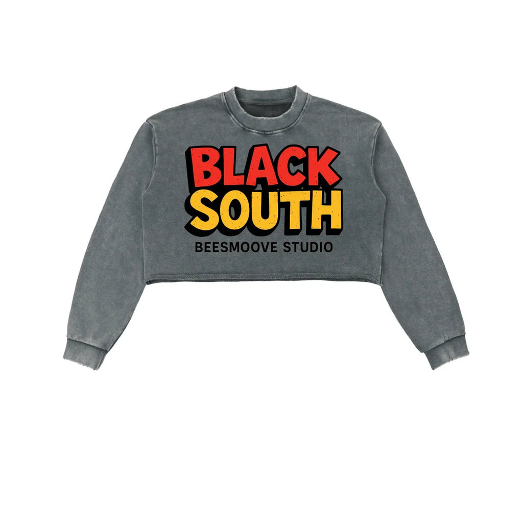 BEESMOOVE BlackSouth Collective Washed Raw Edge Cropped Sweatshirt - Beesmoove