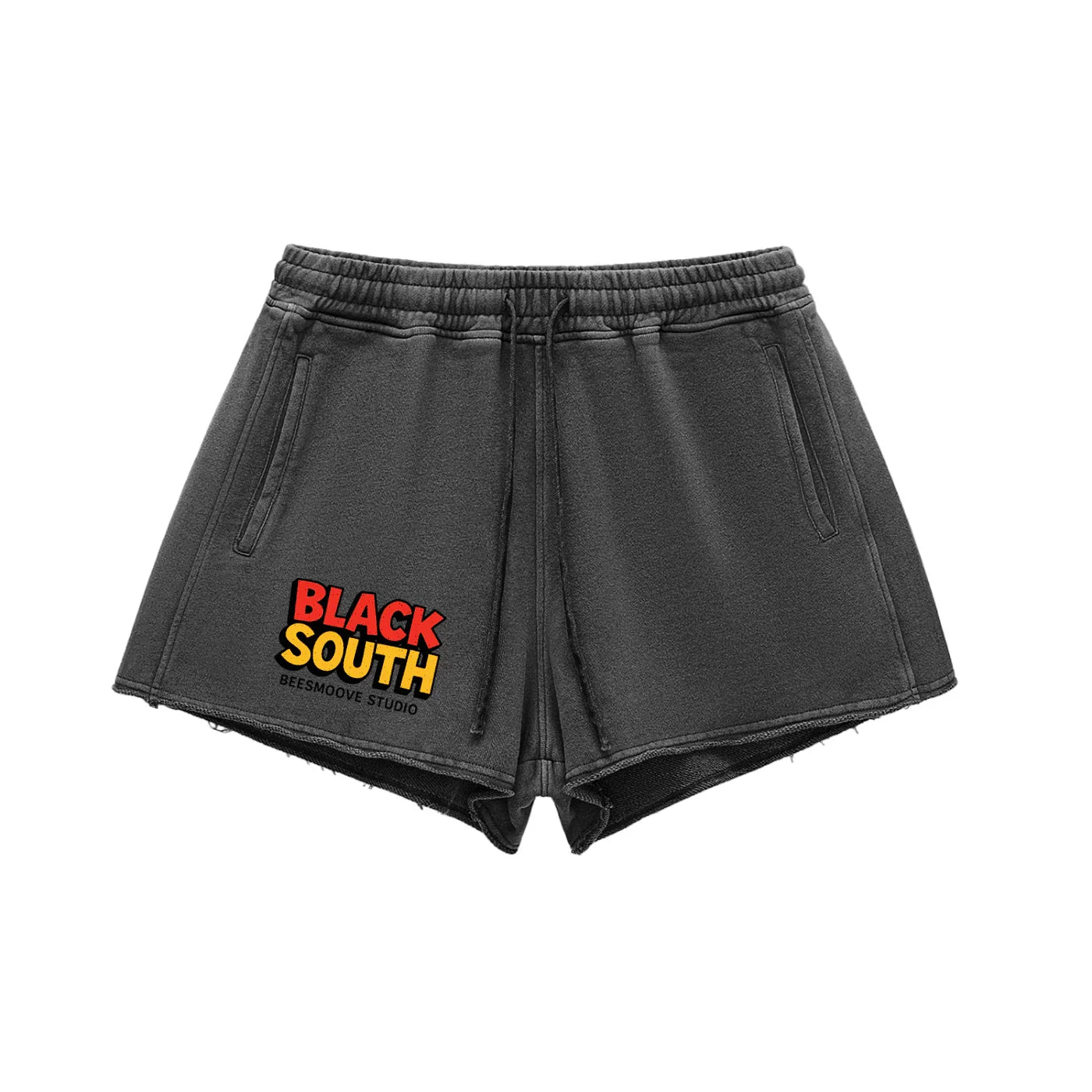 BEESMOOVE BlackSouth Collective Washed Raw Edge Drawstring Shorts - Beesmoove