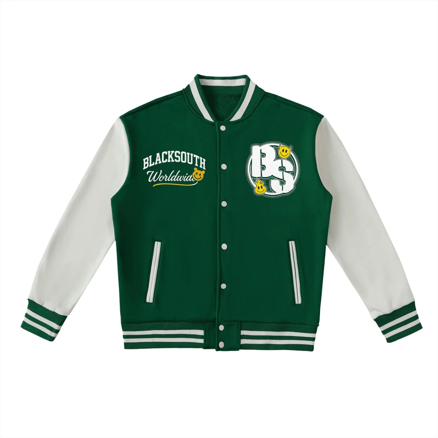 BEESMOOVE BlackSouth Global Tone Fleeced Varsity Jacket - Beesmoove