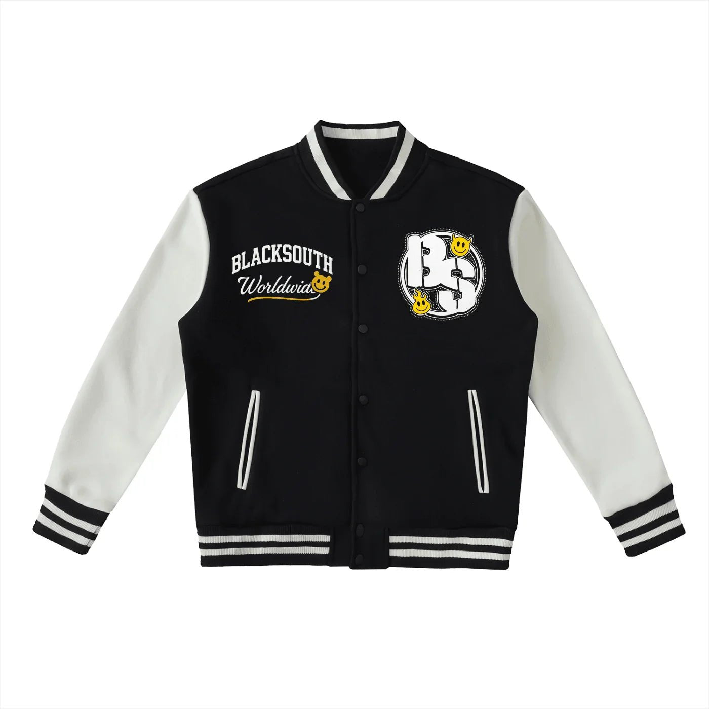 BEESMOOVE BlackSouth Global Tone Fleeced Varsity Jacket - Beesmoove