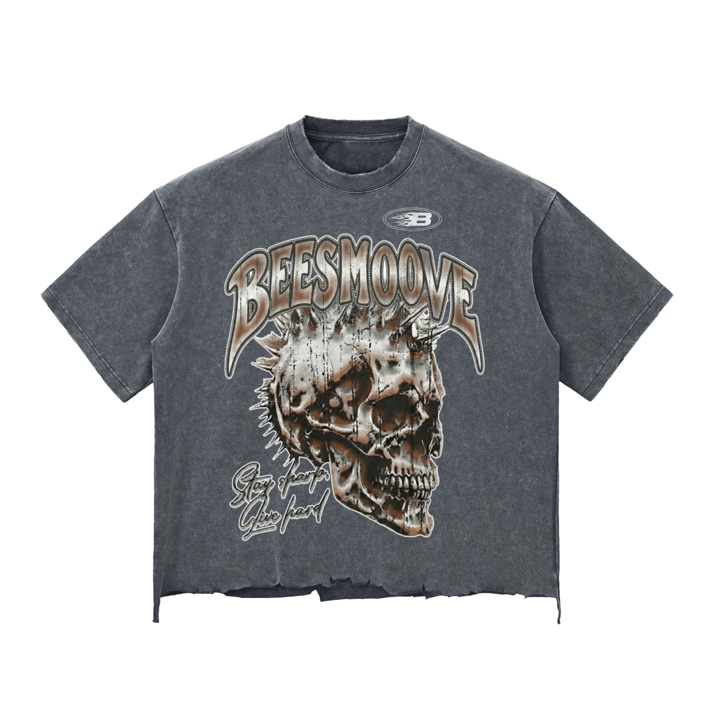BEESMOOVE Bone Breaker Tee Wash Raw - Hem Boxy T-shirt - Beesmoove