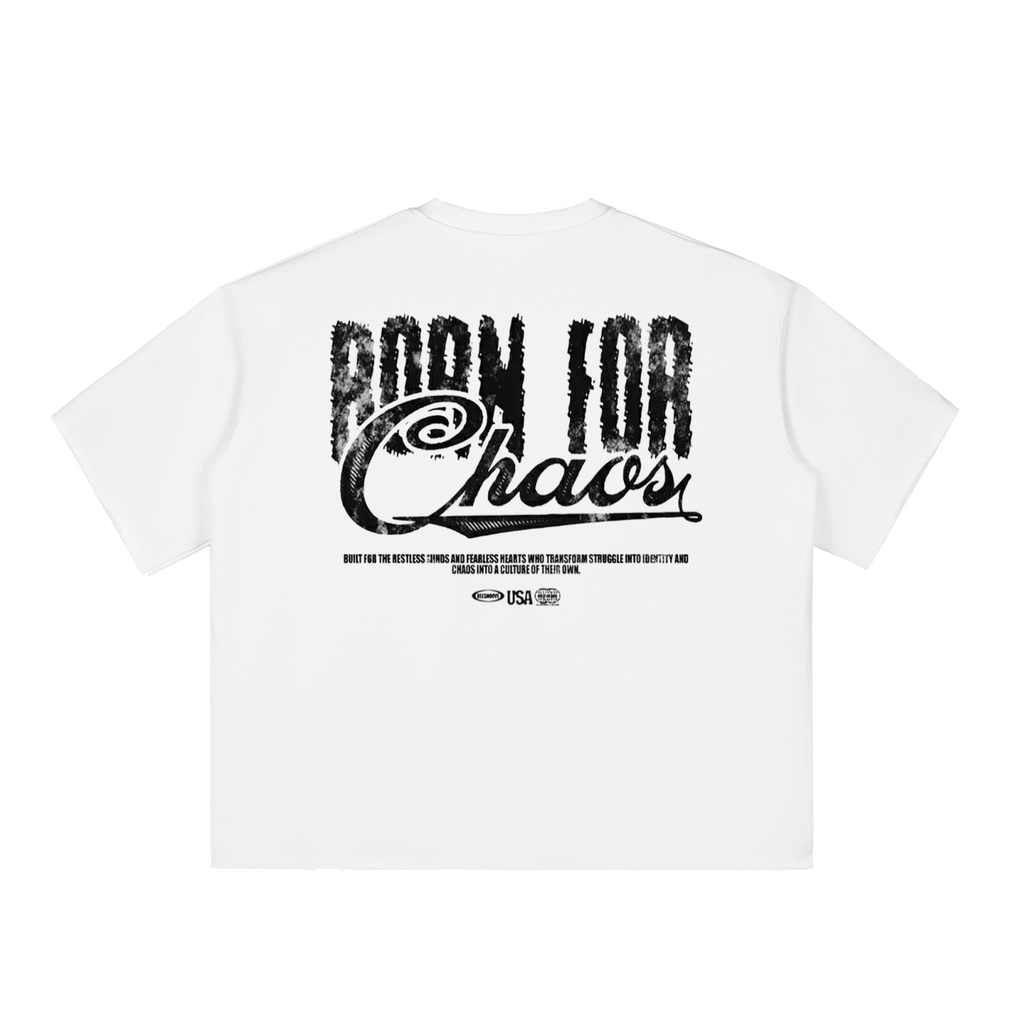BEESMOOVE Born for Chaos” Boxy Half - Sleeve Raw - Edge Tee - Beesmoove