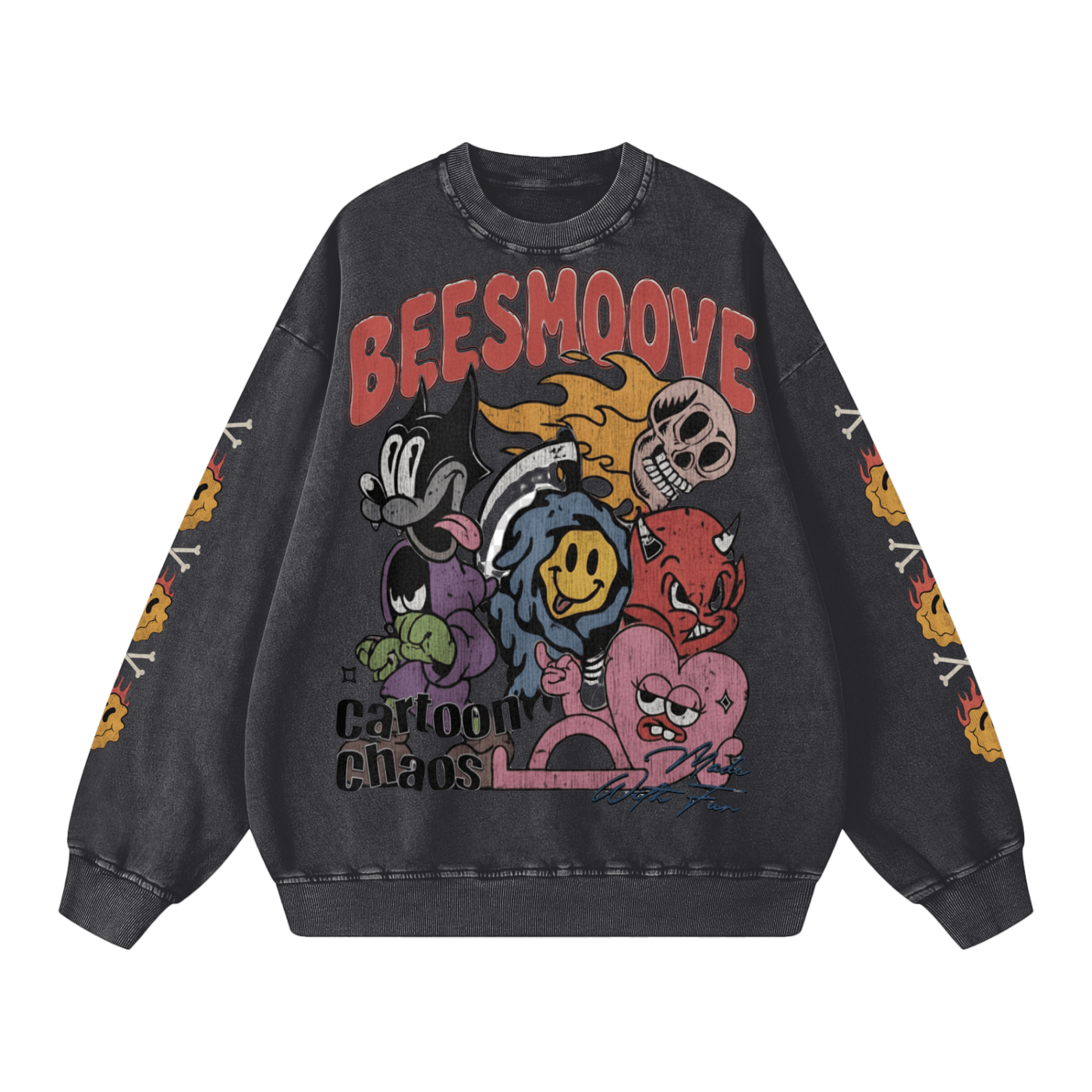 BEESMOOVE Cartoon Chaos (throwback) Washed Oversized Sweatshirt - Beesmoove