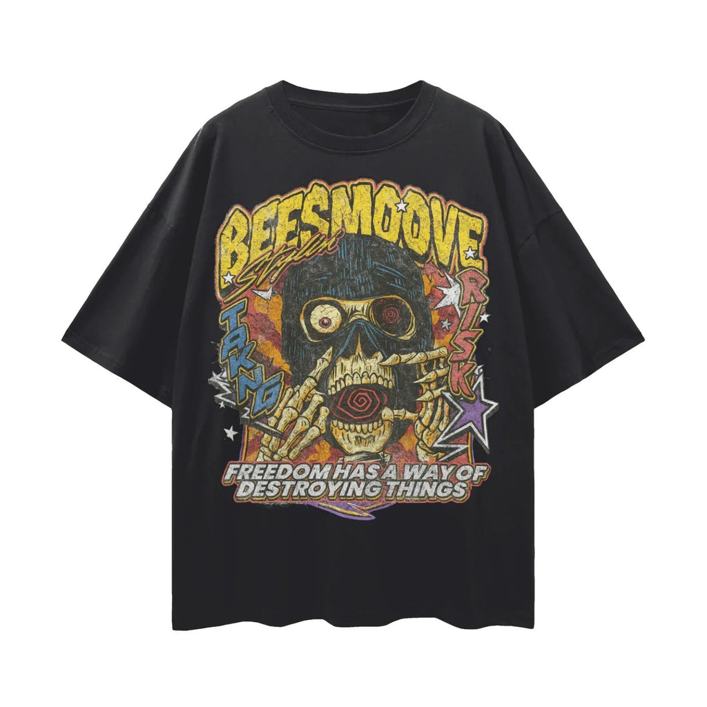 BEESMOOVE Chaos Skull V1 Oversize Deep Drop Shoulder Tee - Beesmoove