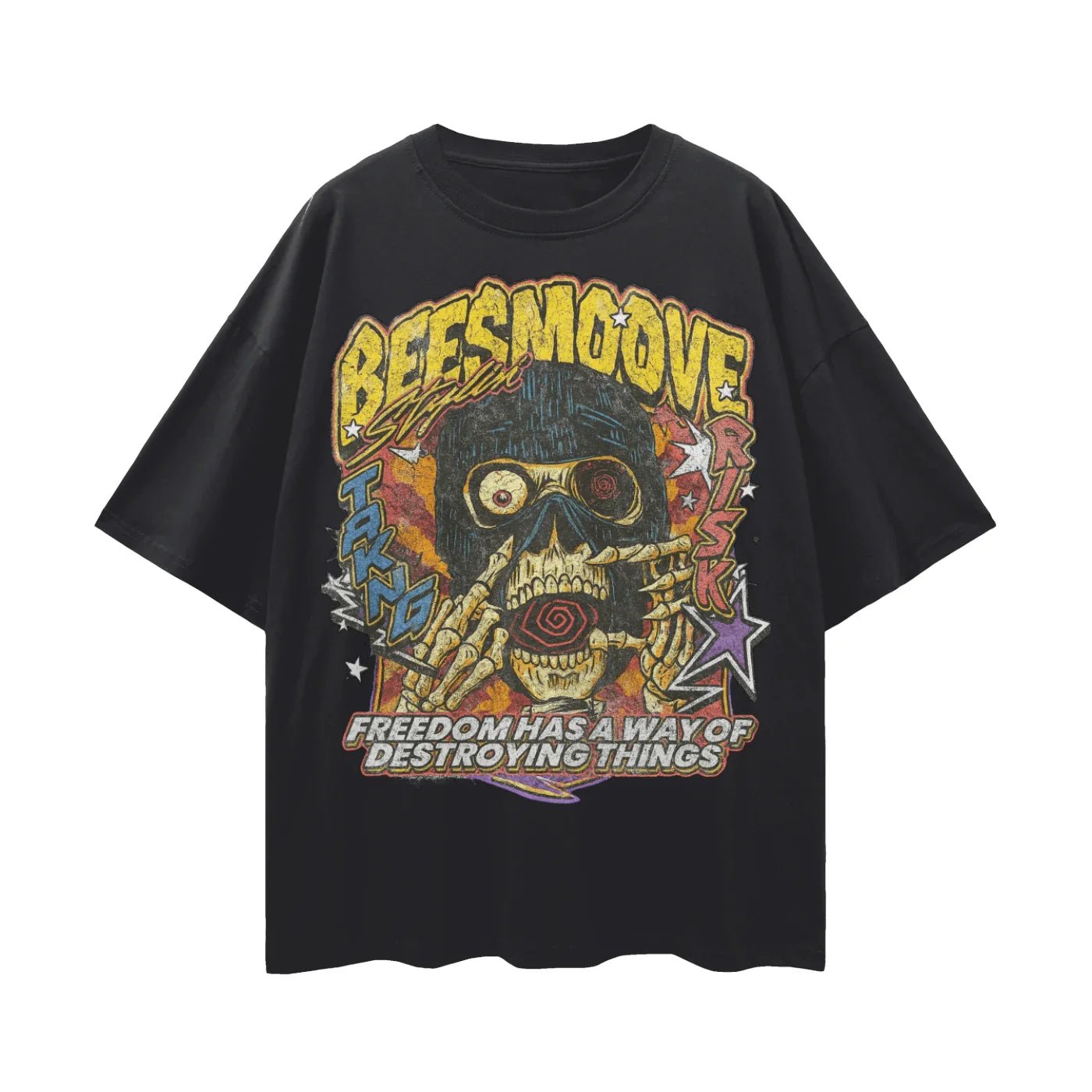 BEESMOOVE Chaos Skull V1 Oversize Deep Drop Shoulder Tee - Beesmoove