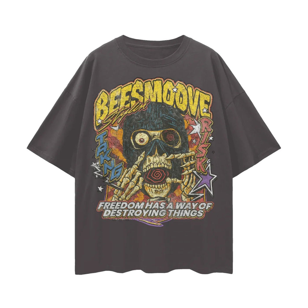 BEESMOOVE Chaos Skull V1 Oversize Deep Drop Shoulder Tee - Beesmoove