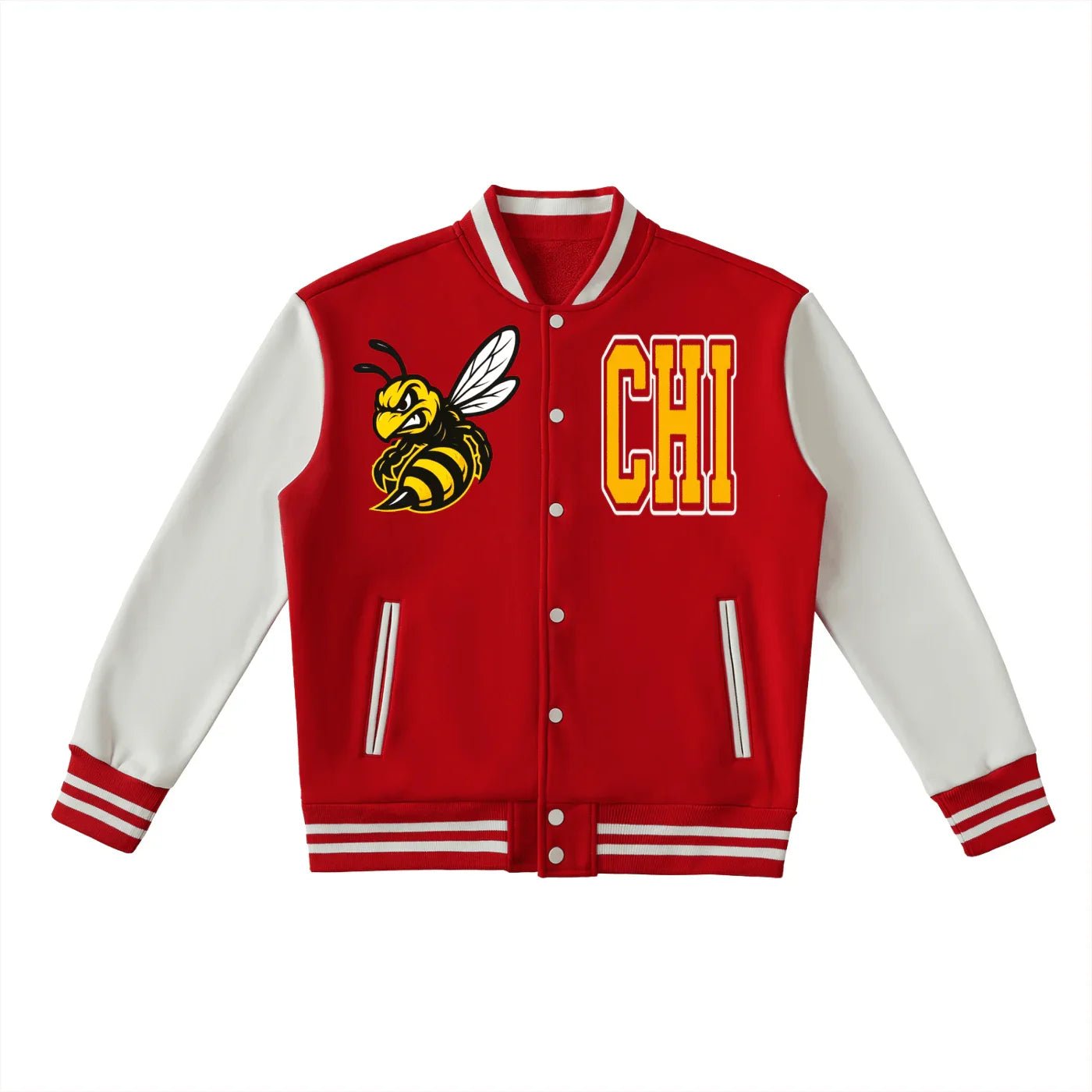 BEESMOOVE CHI BEE Two - Tone Fleeced Varsity Jacket - Beesmoove