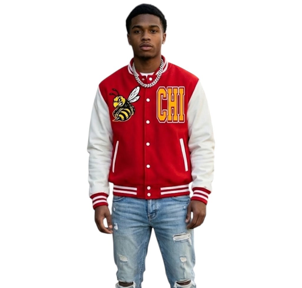 BEESMOOVE CHI BEE Two - Tone Fleeced Varsity Jacket - Beesmoove