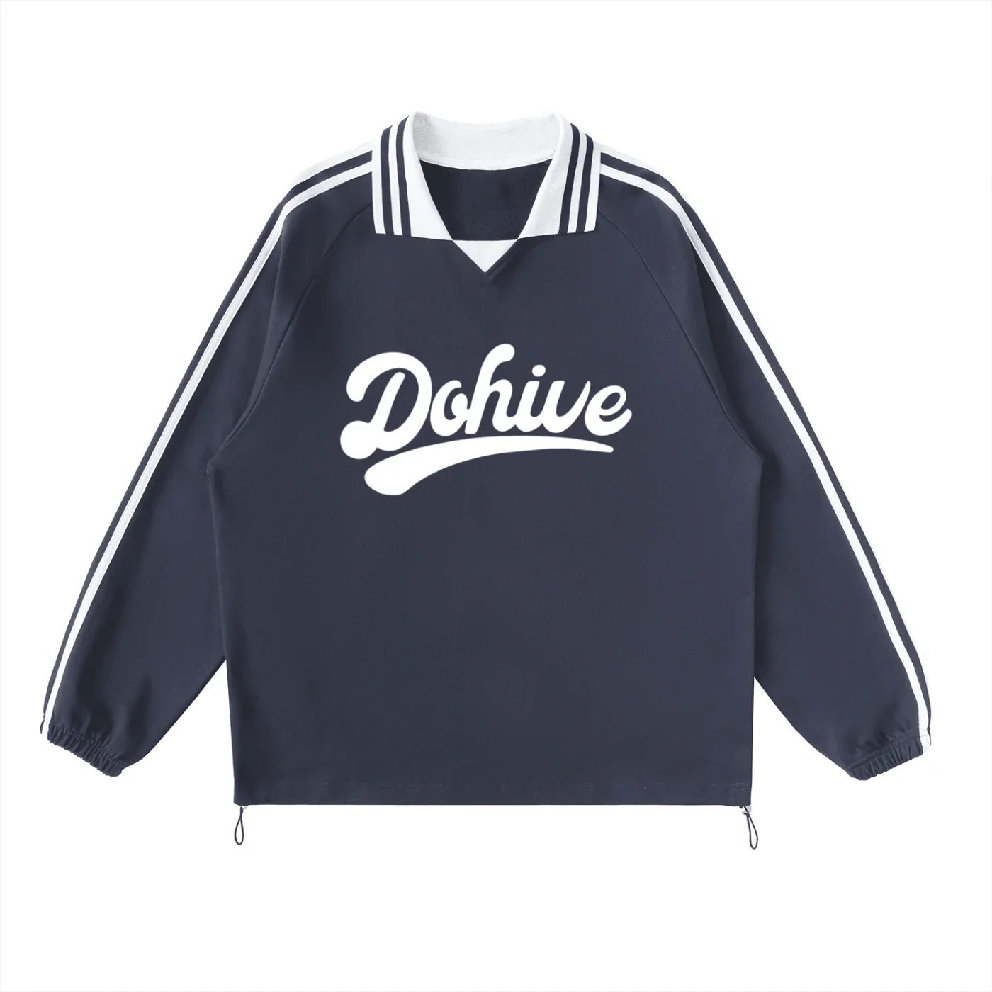 BEESMOOVE DOHIVE Contrast Striped Lapel Collar Sweatshirt - Beesmoove
