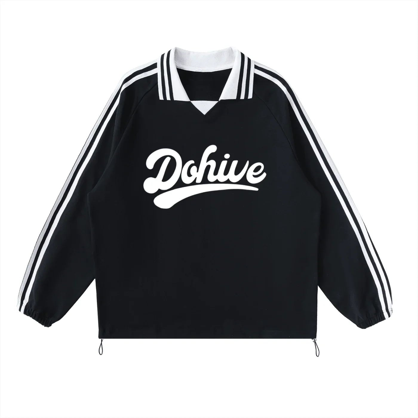 BEESMOOVE DOHIVE Contrast Striped Lapel Collar Sweatshirt - Beesmoove