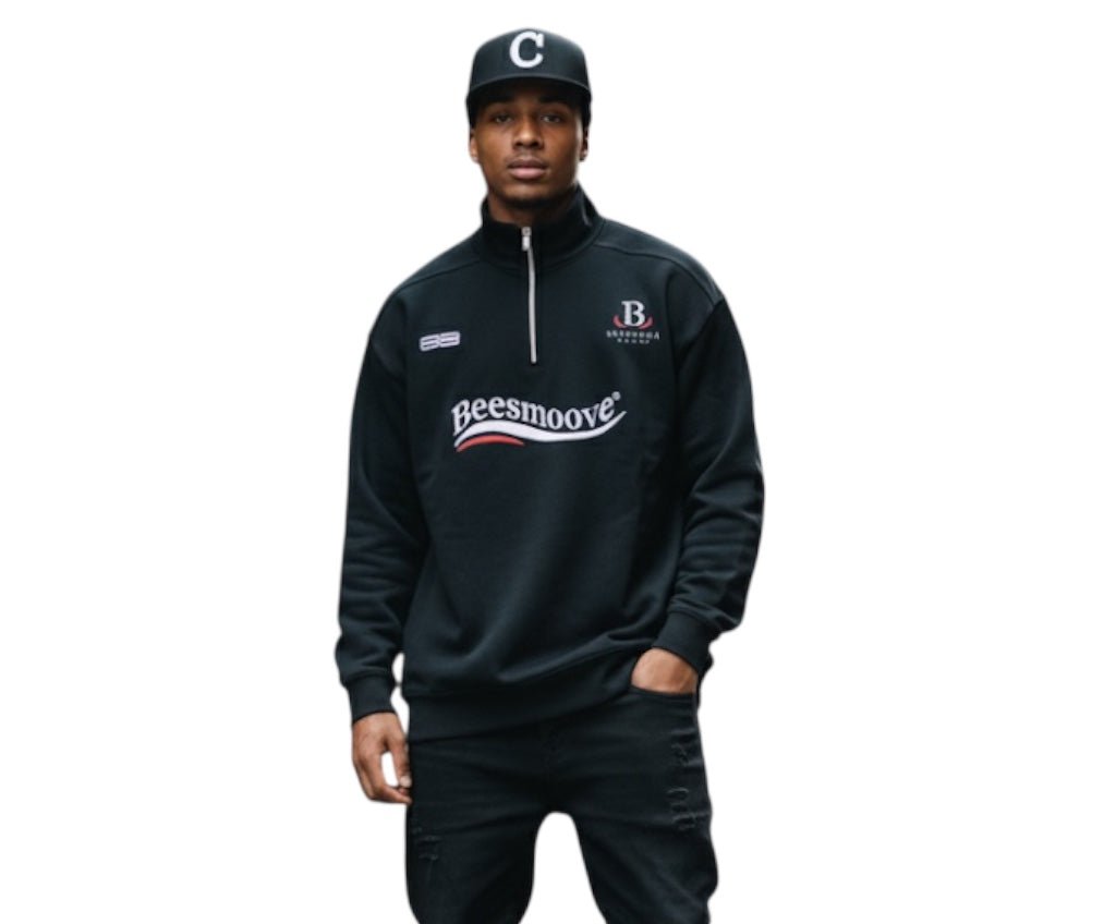 Beesmoove Driftwear Half - Zip Rolled Edge Fleece Sweatshirt - Beesmoove