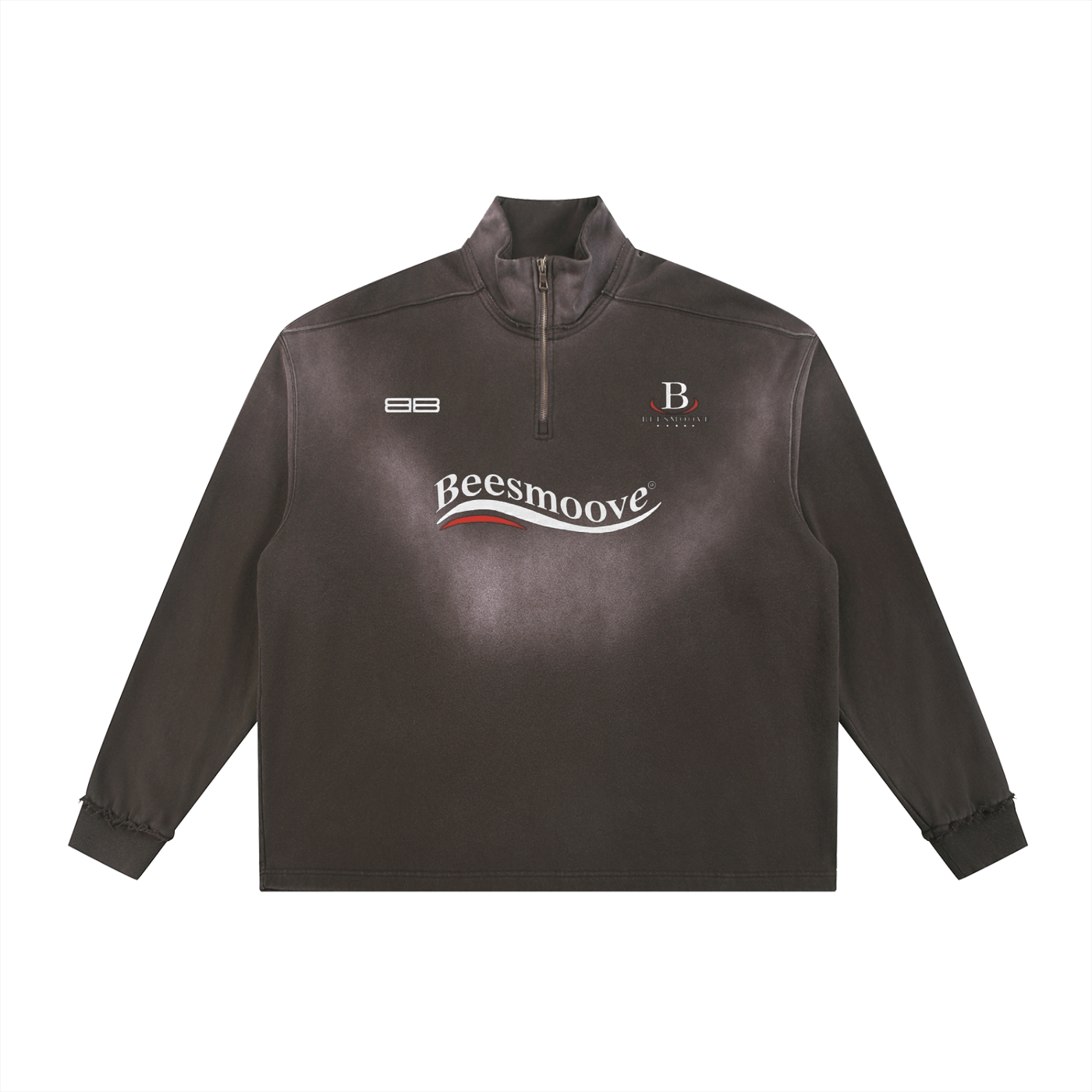 Beesmoove Driftwear Sun Fade Raw Edge Quarter - Zip Sweatshirt - Beesmoove