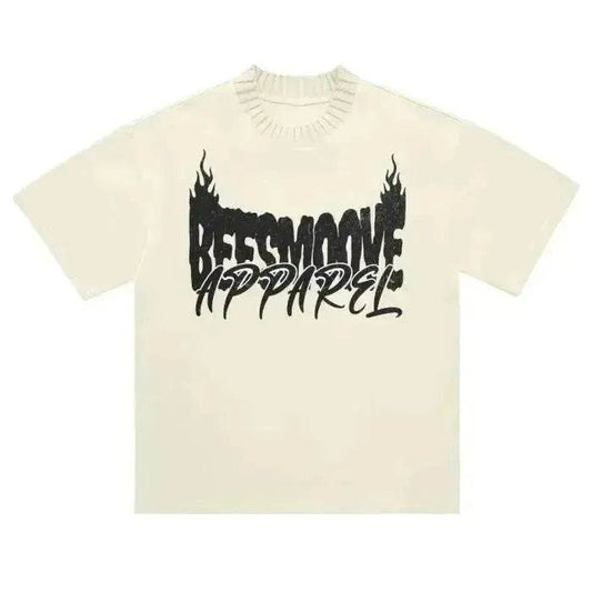 BEESMOOVE Flame Apparel Heavyweight Knitted Round Neck T-Shirt - Beesmoove 