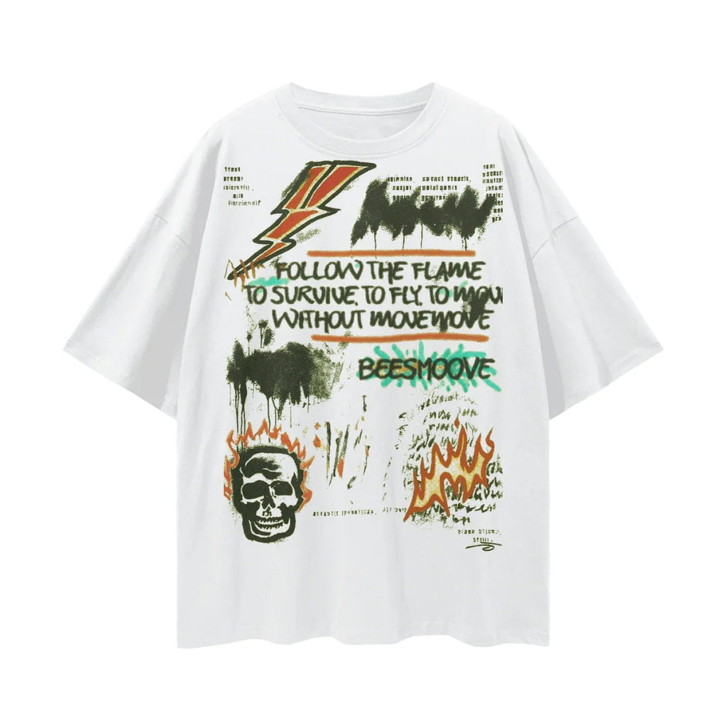 BEESMOOVE Flame Runner Loose Drop Shoulder T-Shirt - Beesmoove