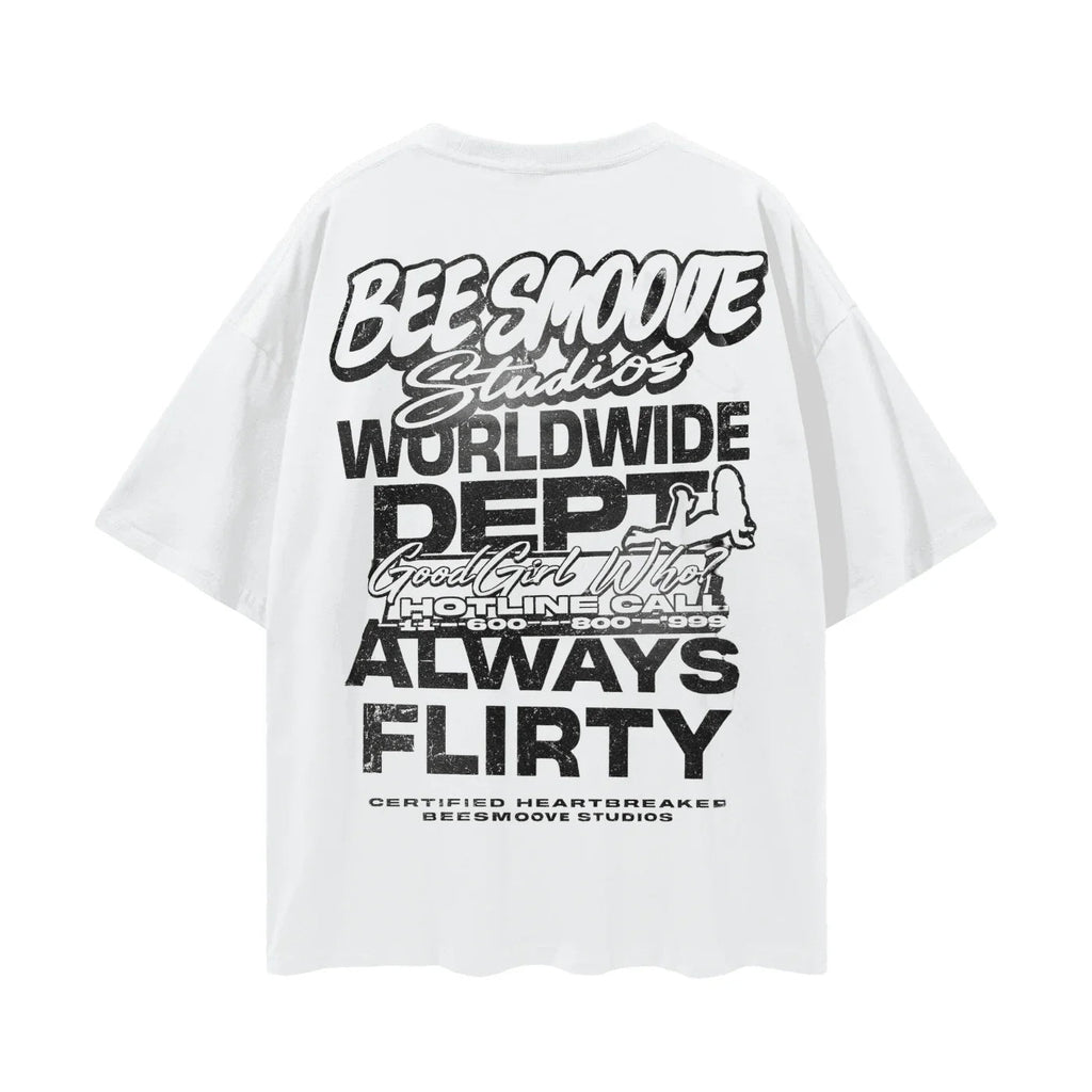 BEESMOOVE Flirty Frequency Dept Deep Drop Shoulder Tee - Beesmoove