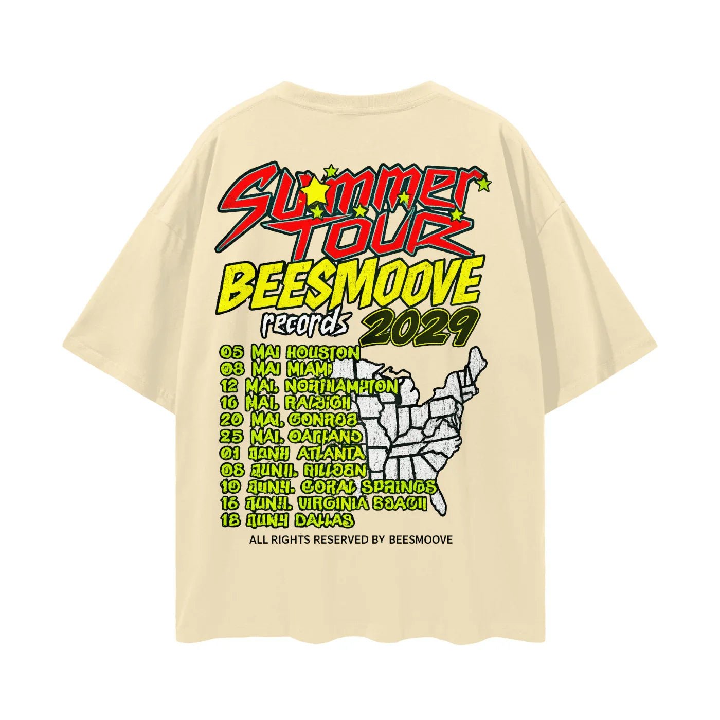 BEESMOOVE HEATCHECK TOUR Oversize Deep Drop Shoulder Tee - Beesmoove