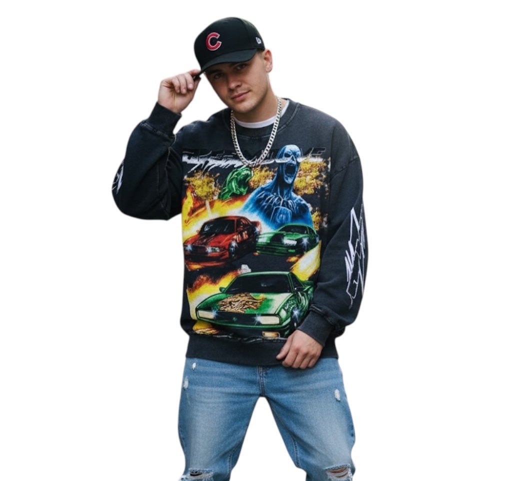 BEESMOOVE Hivebreaker Road Rage Washed Oversized Sweatshirt - Beesmoove