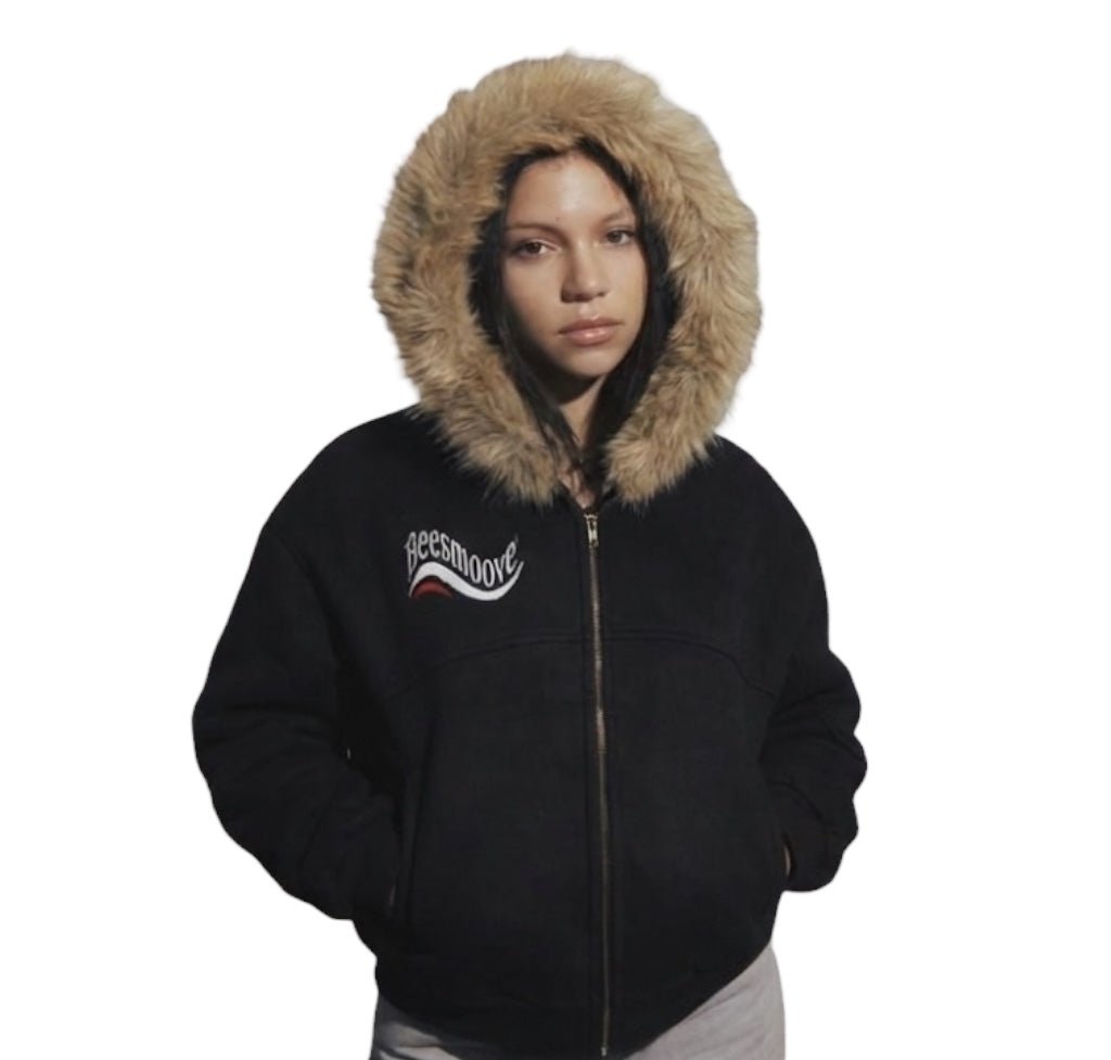 BEESMOOVE Ice Drift Boxy Detachable Fur Hoodie - Beesmoove