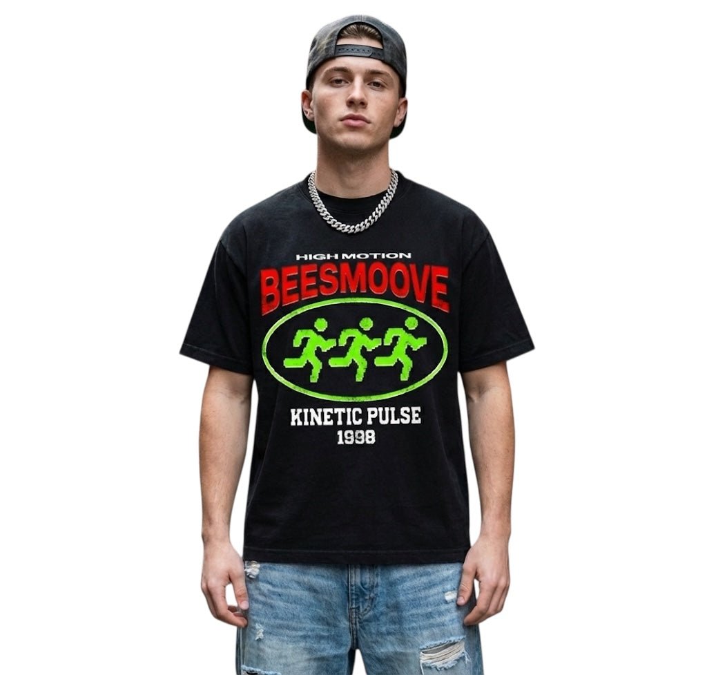BEESMOOVE Kinetic Pulse Tee Heavyweight Vintage Washed Frayed Tee - Beesmoove