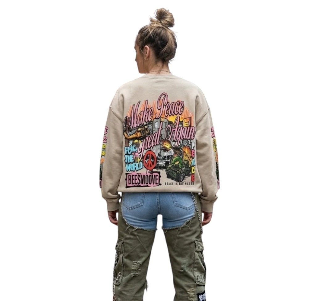 BEESMOOVE MAKE PEACE GREAT AGAIN Washed Oversized Sweatshirt - Beesmoove