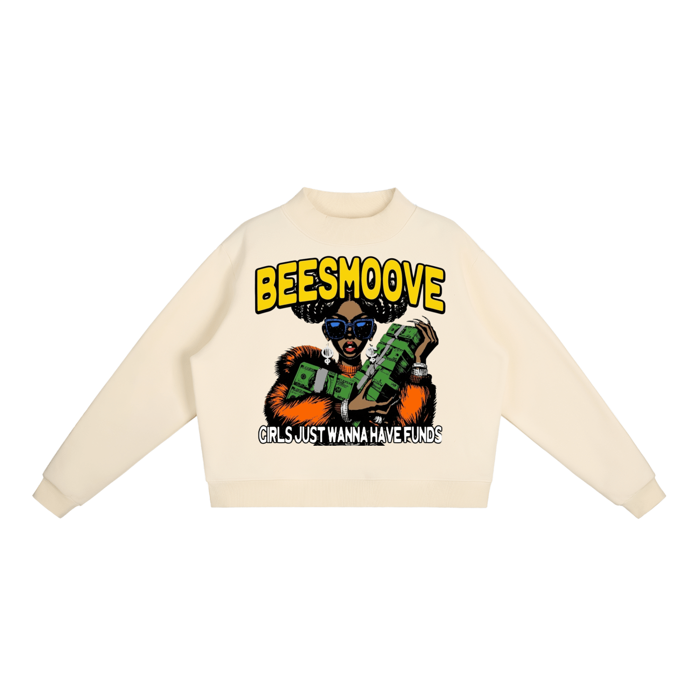 BEESMOOVE Queen of the Hive Mock - Neck Crew Sweatshirt - Beesmoove