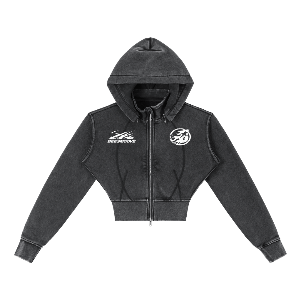 BEESMOOVE Queen’s Motion Vintage Washed Cropped Hoodie - Beesmoove