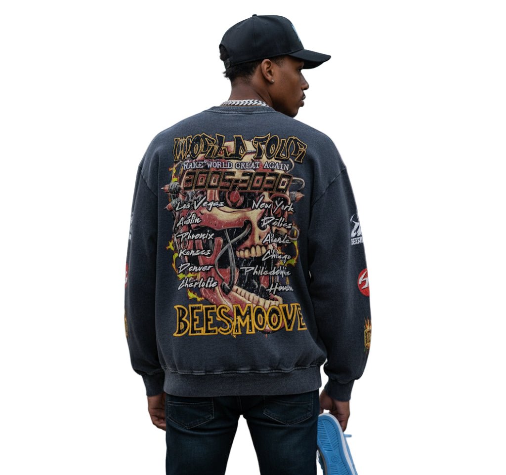 BEESMOOVE Skullwave Global Edition Washed Oversized Sweatshirt - Beesmoove