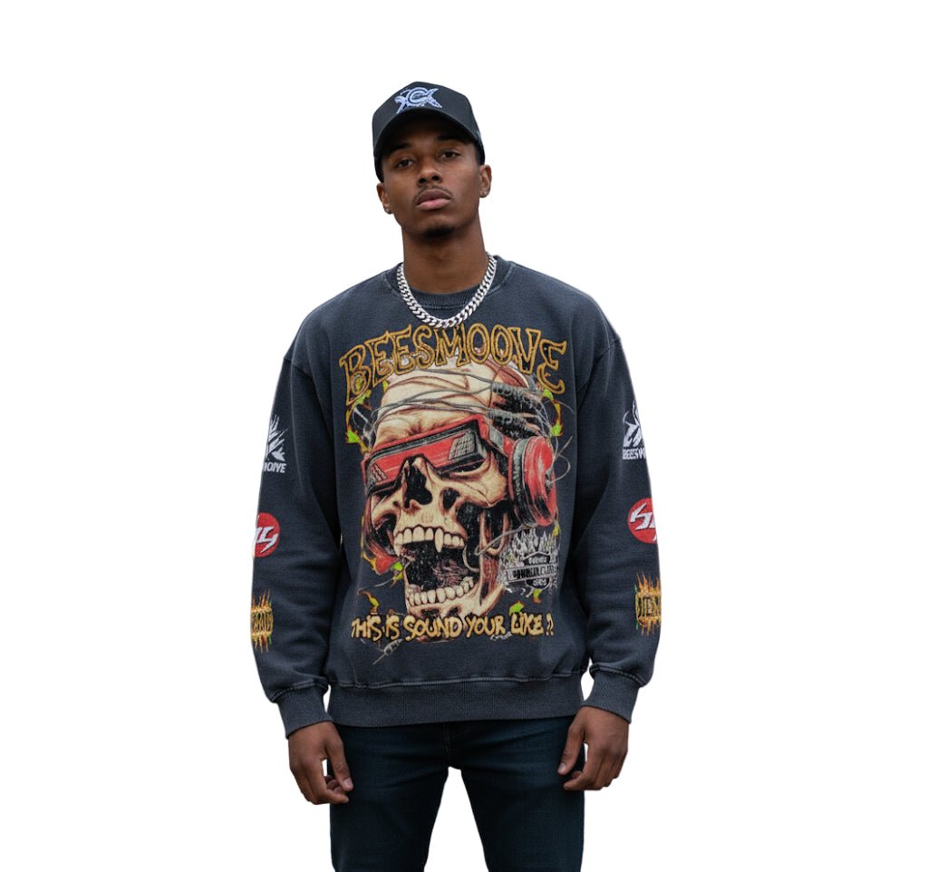 BEESMOOVE Skullwave Global Edition Washed Oversized Sweatshirt - Beesmoove