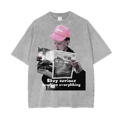 Beesmoove Stay Curious Question Everything Wash Oversize T-Shirt - Beesmoove 