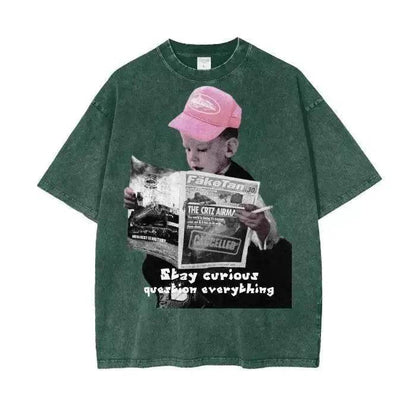 Beesmoove Stay Curious Question Everything Wash Oversize T-Shirt - Beesmoove 