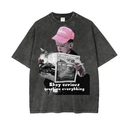 Beesmoove Stay Curious Question Everything Wash Oversize T-Shirt - Beesmoove 